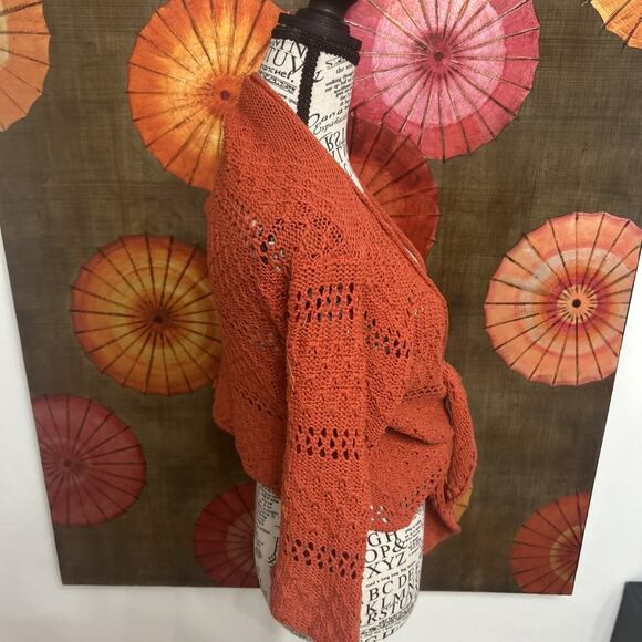 WOODEN SHIPS Paola Buendia Rust Crochet Cardigan Cottagecore Festival Hippie M/L - Picture 2 of 7